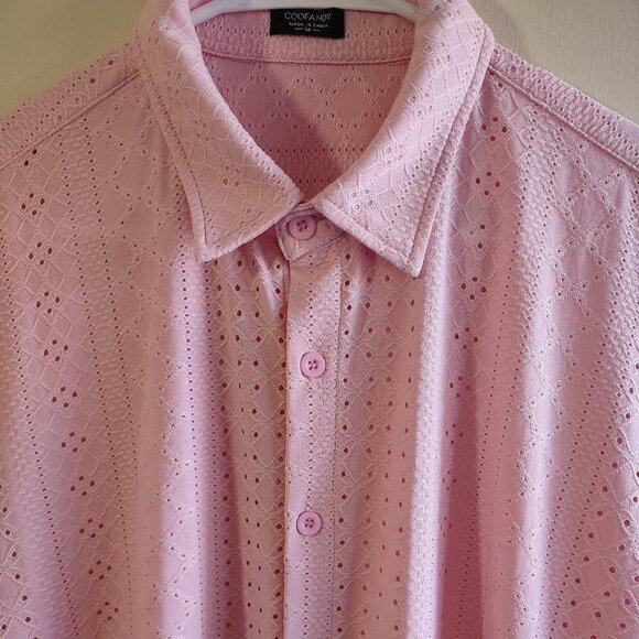 COOFANDY Short Sleeve Retro Eyelet Shirt Resort Tropical Men's Size Medium Y2K - Picture 1 of 7
